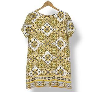 Lulus Floral Print Tunic Dress - Mustard Yellow